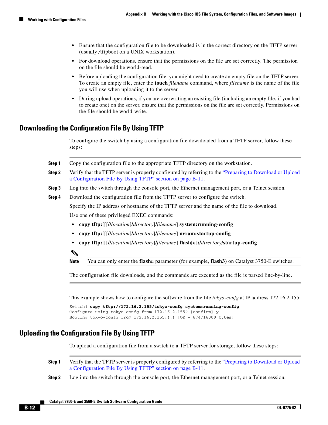 Cisco Systems 3750E manual Downloading the Configuration File By Using Tftp, Uploading the Configuration File By Using Tftp 