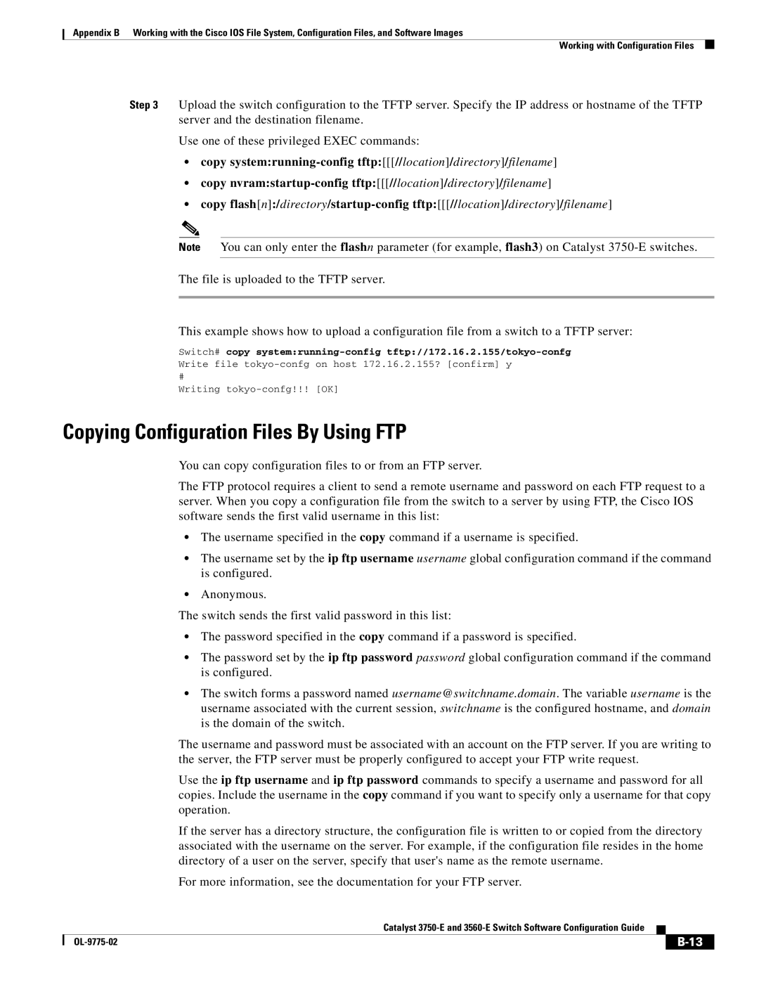 Cisco Systems 3750E manual Copying Configuration Files By Using FTP 