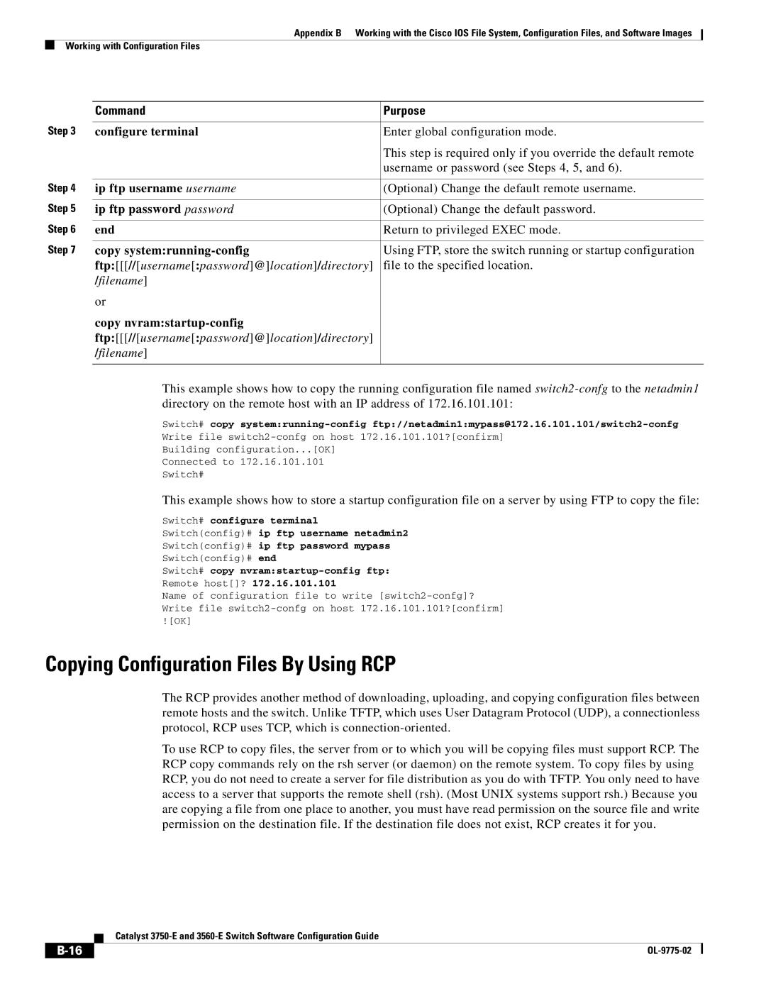 Cisco Systems 3750E manual Copying Configuration Files By Using RCP, Copy systemrunning-config, Filename 