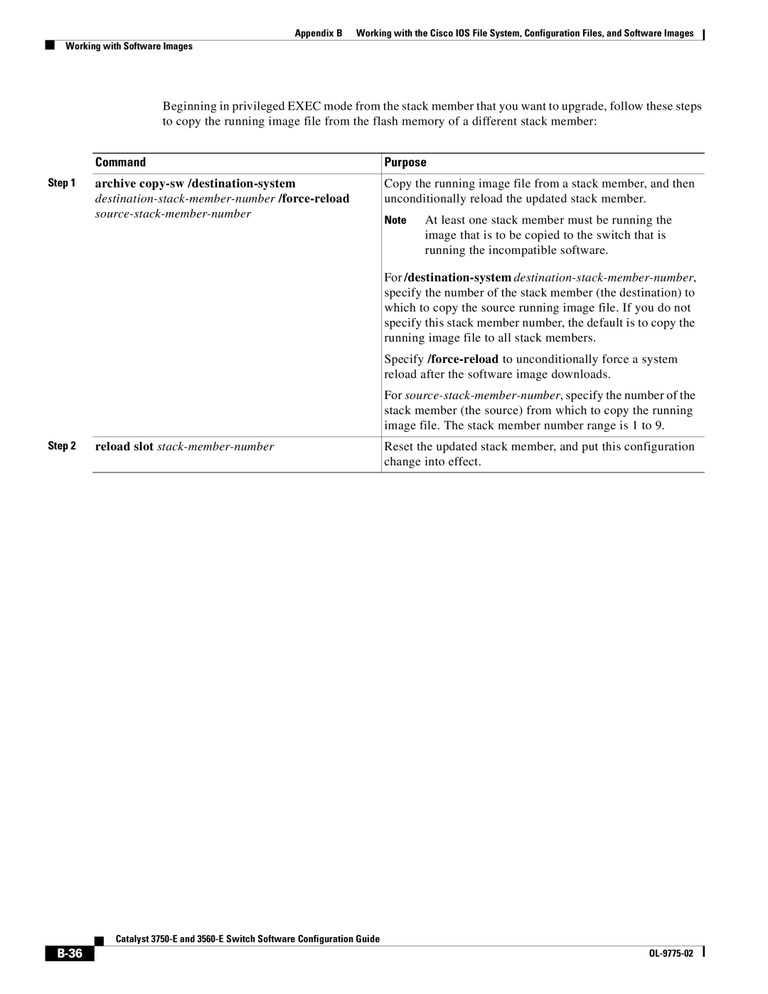 Cisco Systems 3750E manual Archive copy-sw /destination-system, Destination-stack-member-number /force-reload 