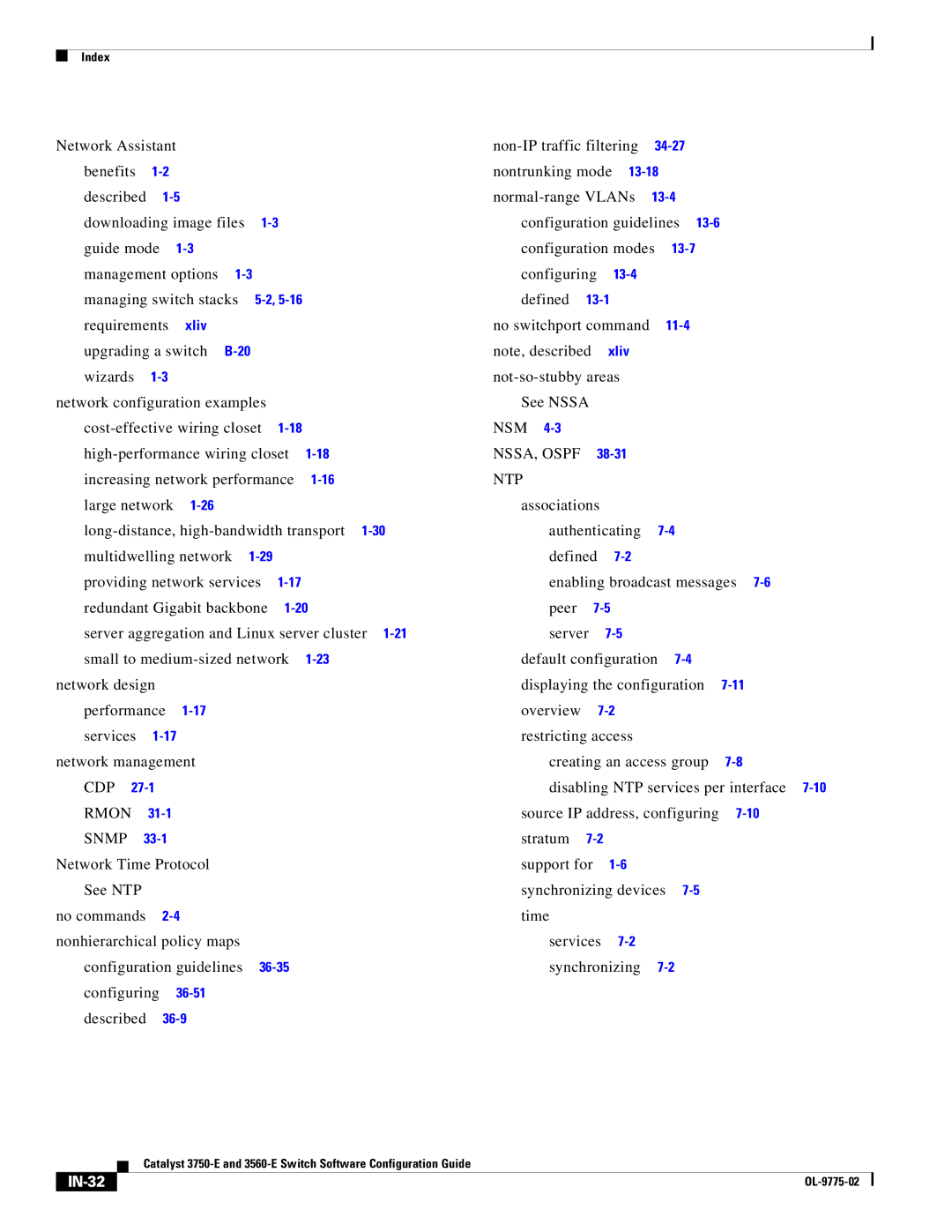 Cisco Systems 3750E manual NSSA, Ospf, IN-32 