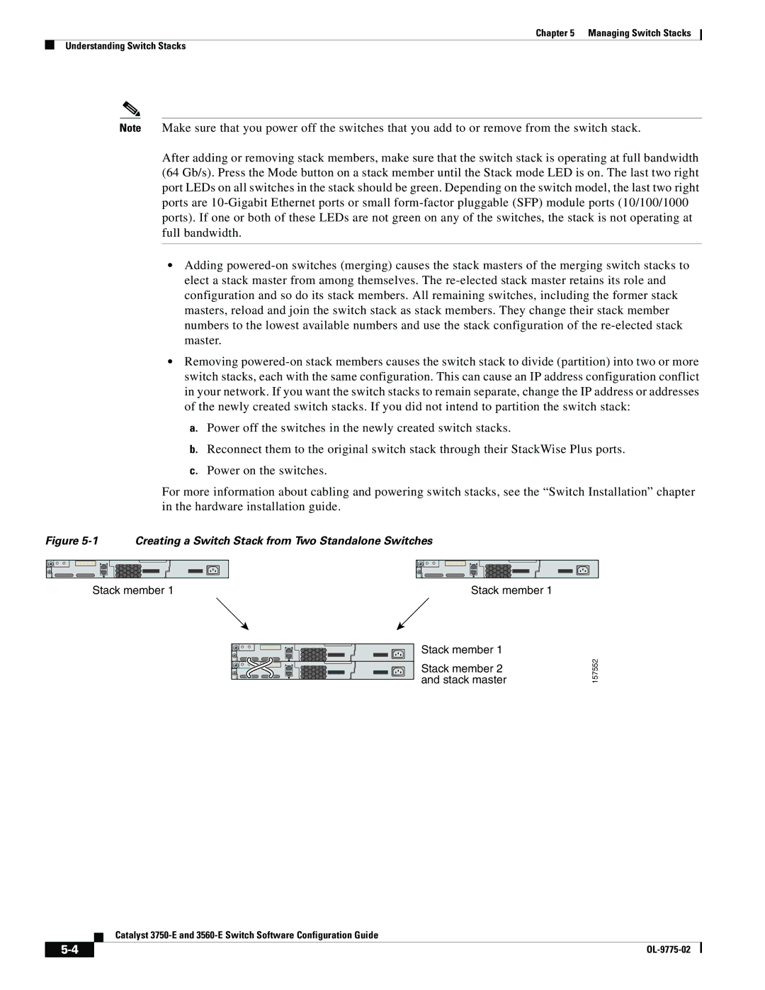 Cisco Systems 3750E manual Creating a Switch Stack from Two Standalone Switches 