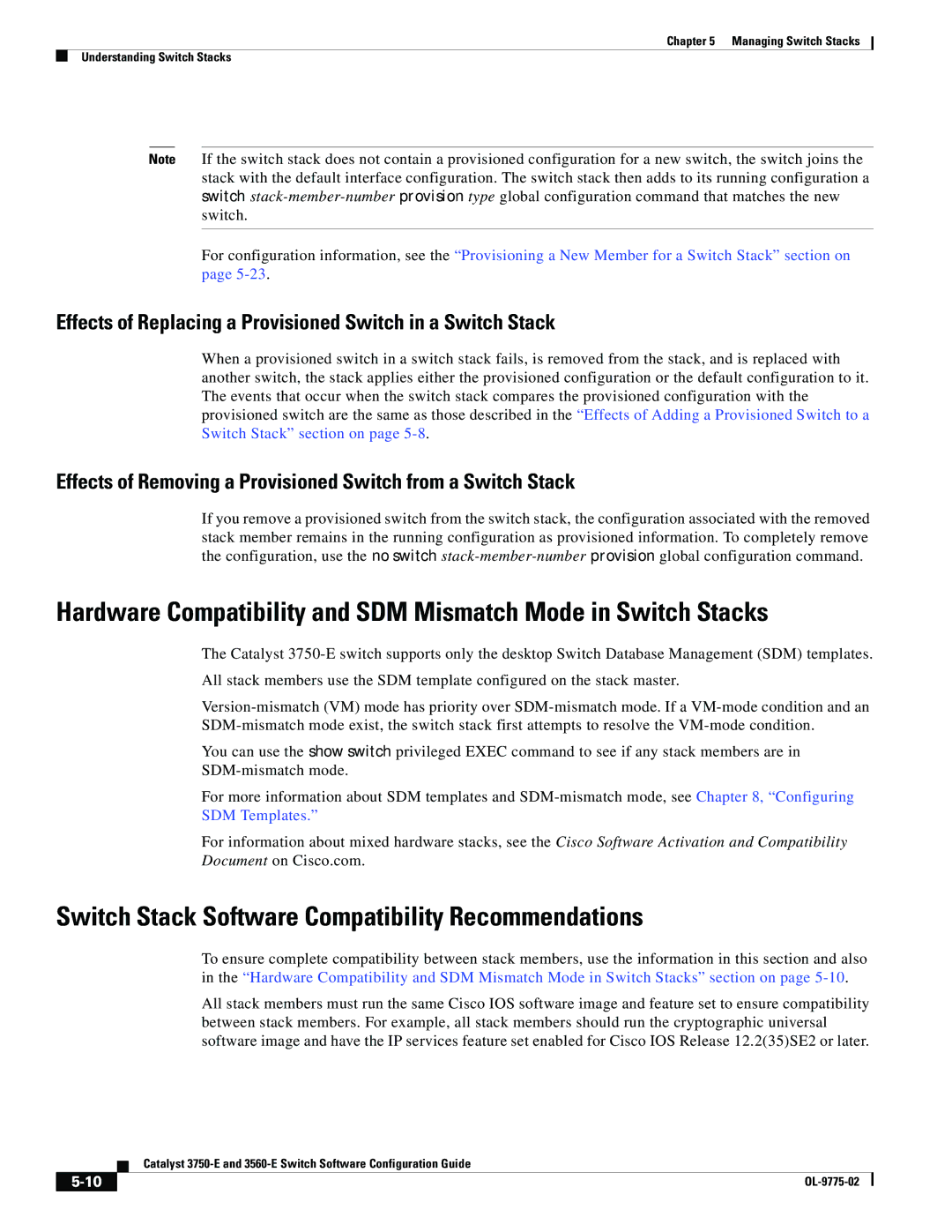 Cisco Systems 3750E manual Switch Stack Software Compatibility Recommendations 