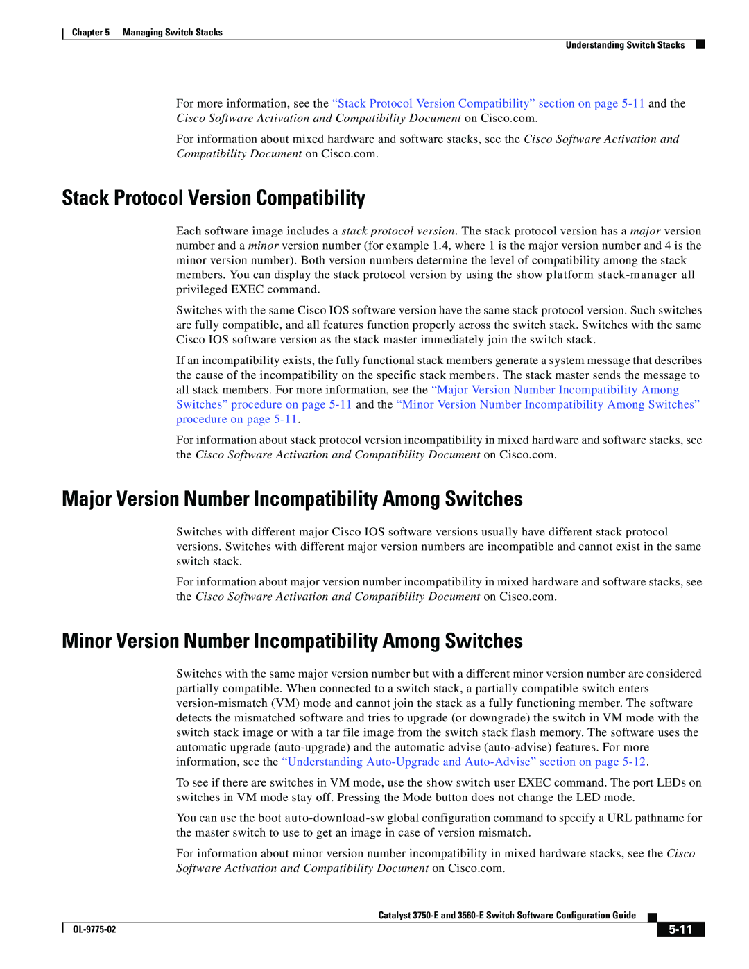 Cisco Systems 3750E manual Stack Protocol Version Compatibility, Major Version Number Incompatibility Among Switches 