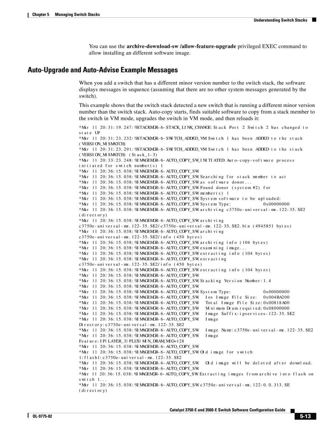 Cisco Systems 3750E manual Auto-Upgrade and Auto-Advise Example Messages, Switch, Directory 