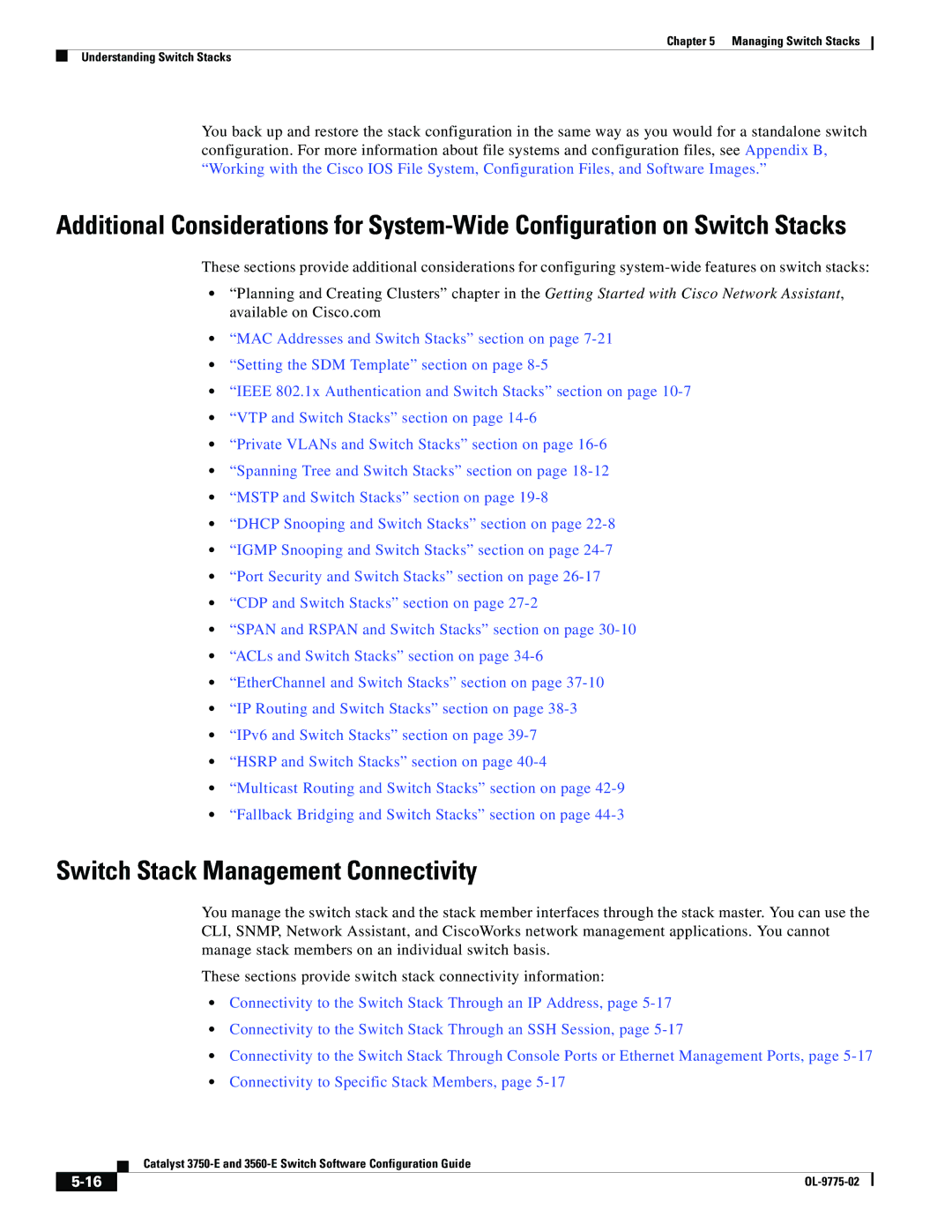 Cisco Systems 3750E manual Switch Stack Management Connectivity 