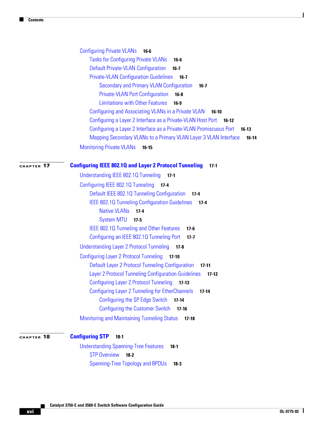 Cisco Systems 3750E manual Private-VLAN Configuration Guidelines, Xvi 