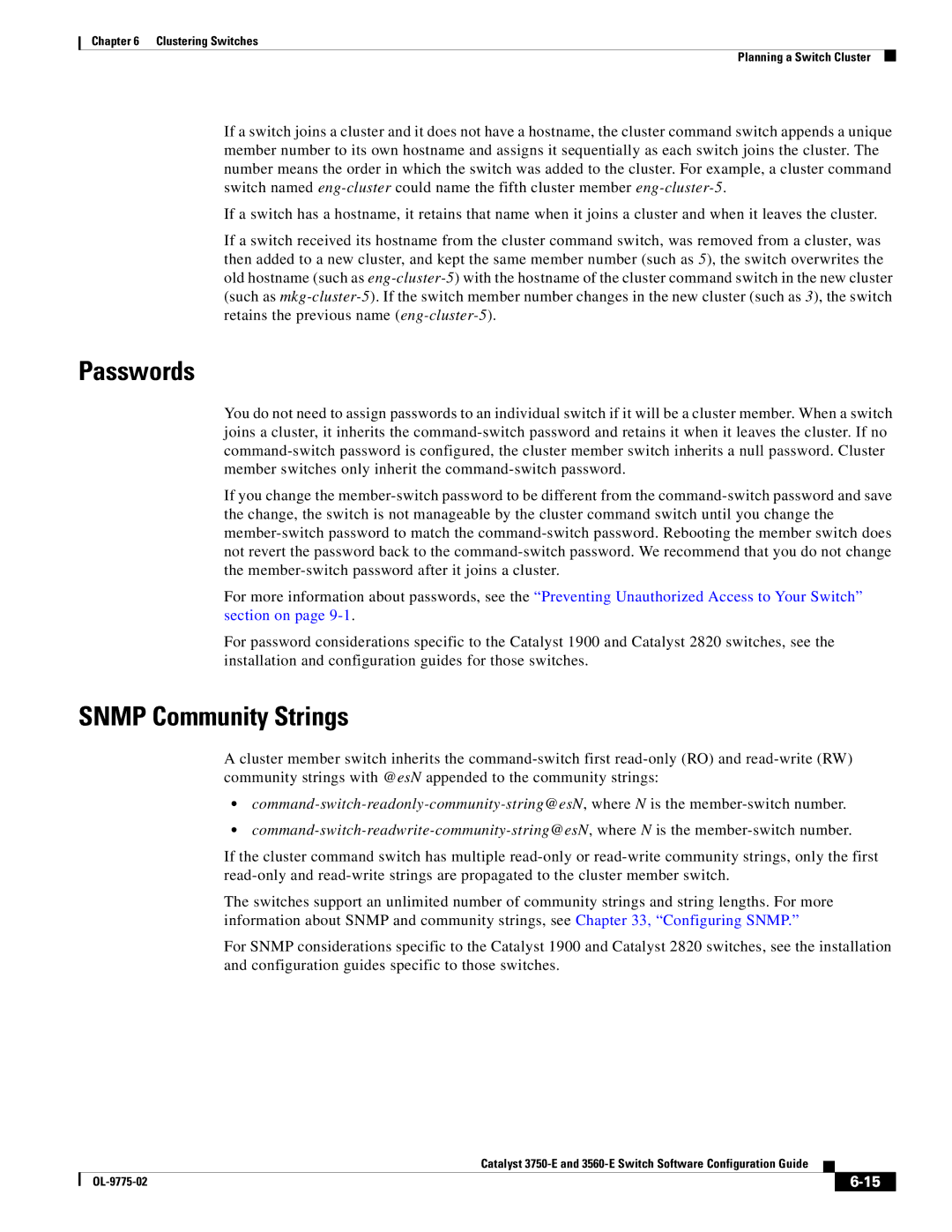 Cisco Systems 3750E manual Passwords, Snmp Community Strings 