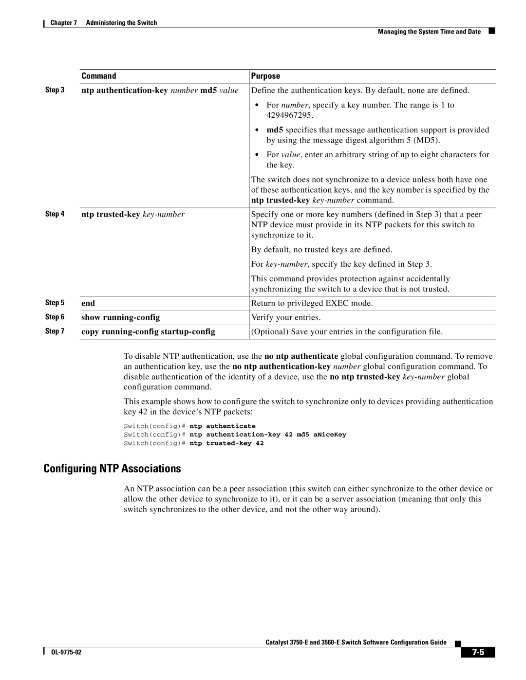 Cisco Systems 3750E manual Configuring NTP Associations 