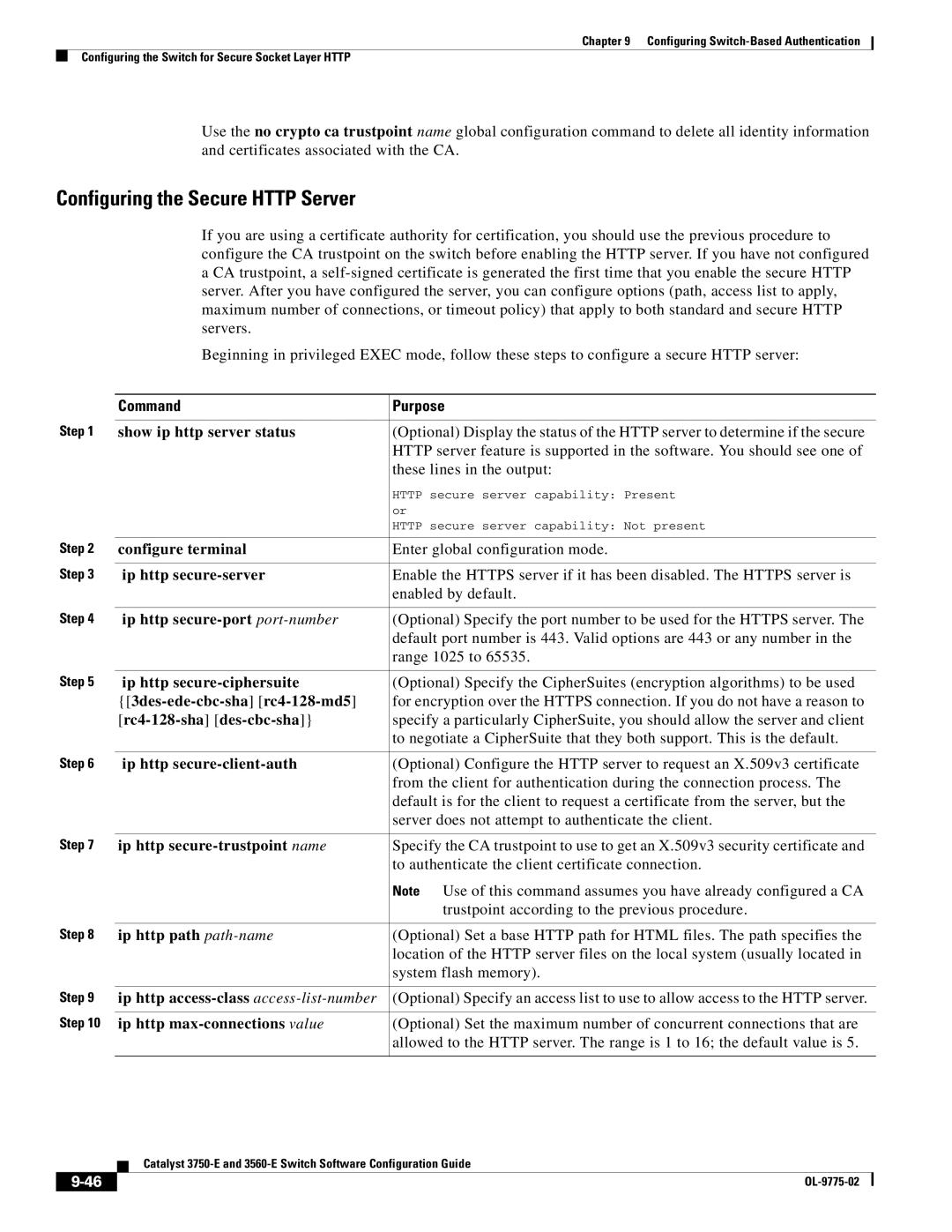 Cisco Systems 3750E manual Configuring the Secure Http Server 