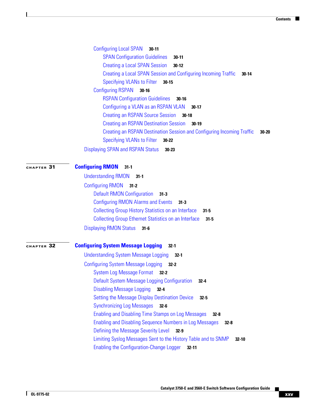 Cisco Systems 3750E manual Creating an Rspan Source Session, Xxv 