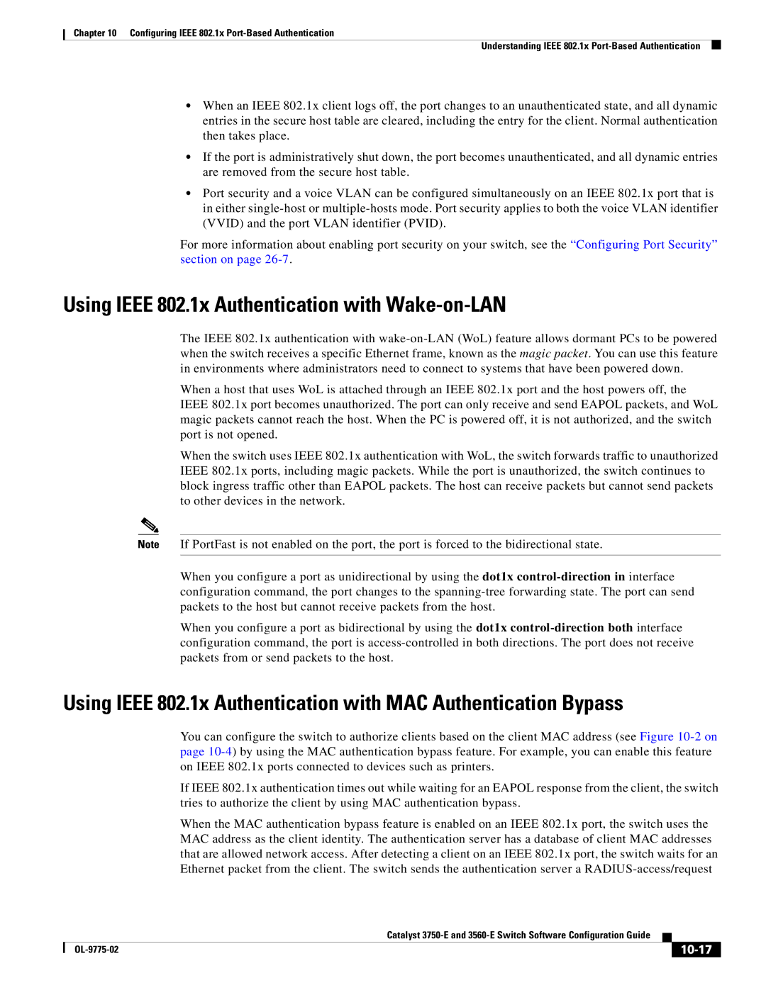 Cisco Systems 3750E manual Using Ieee 802.1x Authentication with Wake-on-LAN, 10-17 