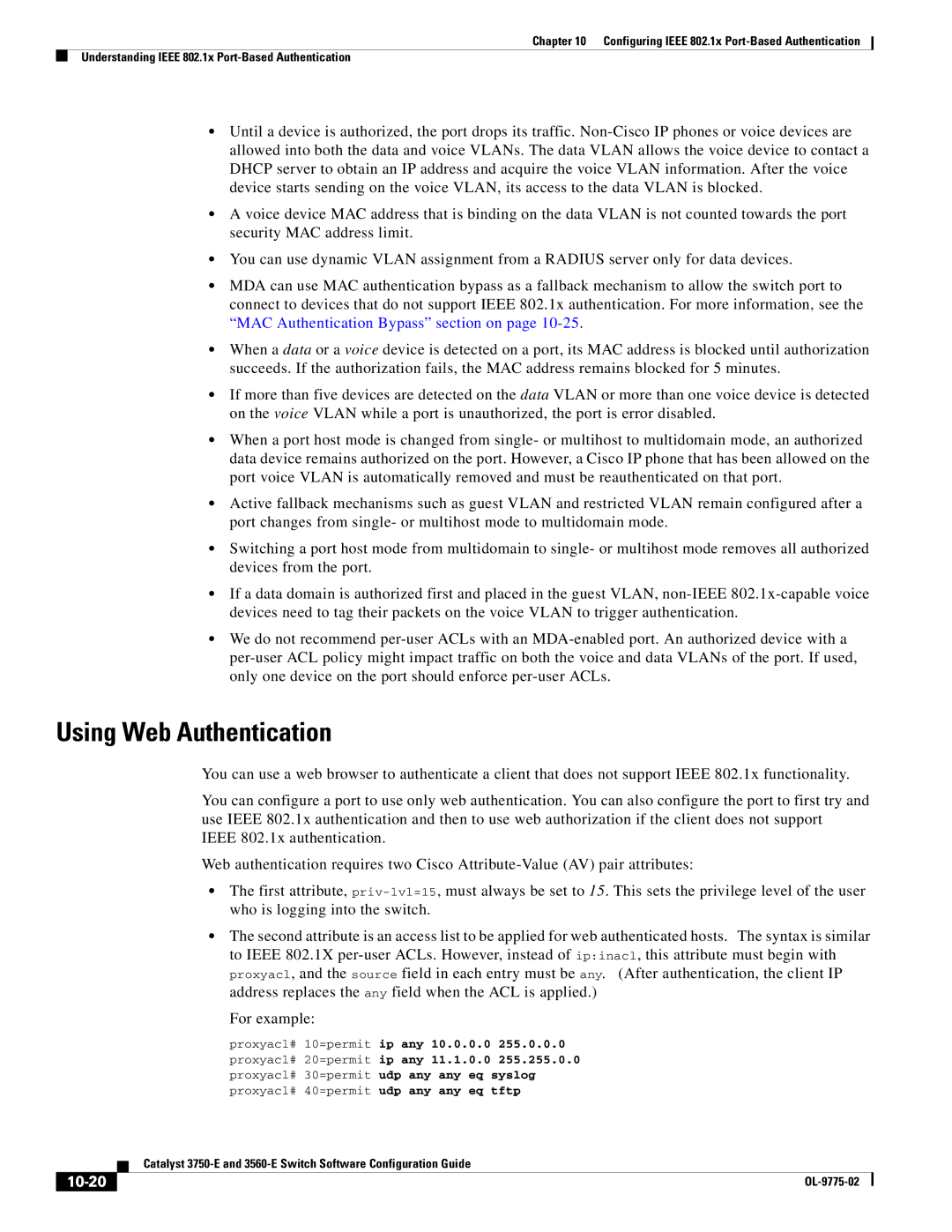 Cisco Systems 3750E manual Using Web Authentication, For example, 10-20 