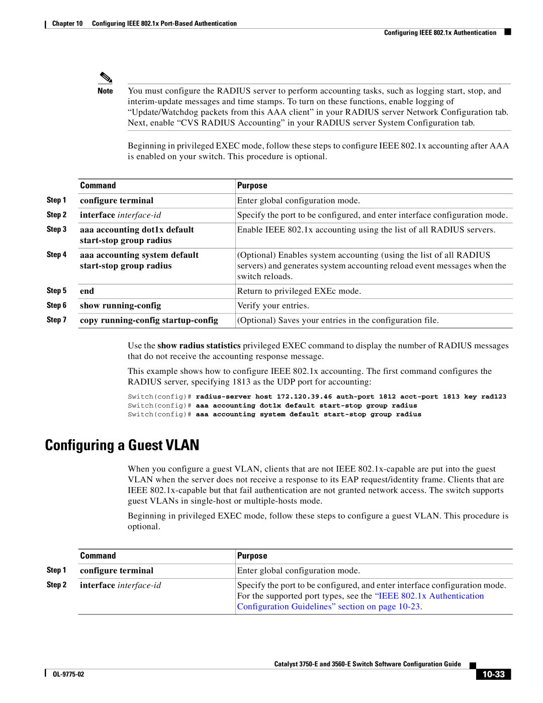 Cisco Systems 3750E manual Configuring a Guest Vlan, 10-33 