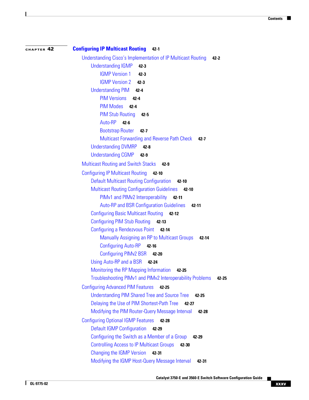 Cisco Systems 3750E manual Configuring IP Multicast Routing, Xxxv 