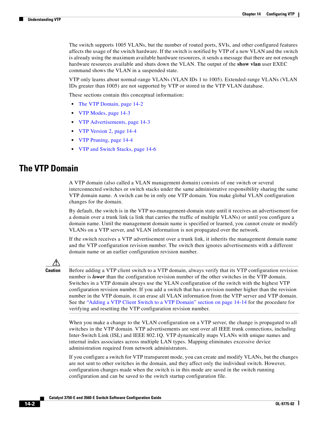 Cisco Systems 3750E manual VTP Domain, 14-2 