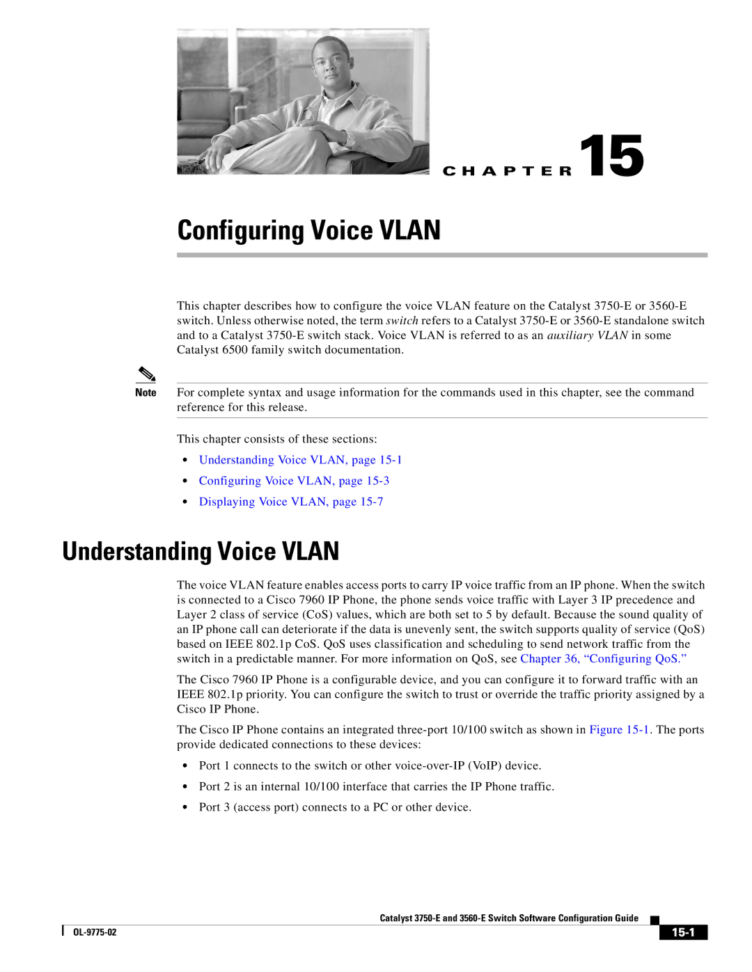 Cisco Systems 3750E manual Configuring Voice Vlan, Understanding Voice Vlan, 15-1 