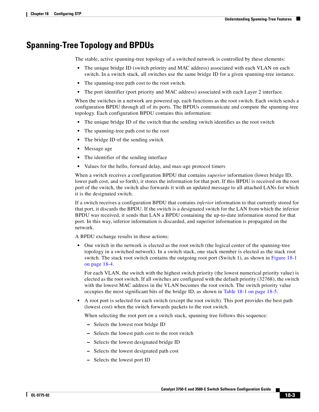 Cisco Systems 3750E manual Spanning-Tree Topology and BPDUs, 18-3 