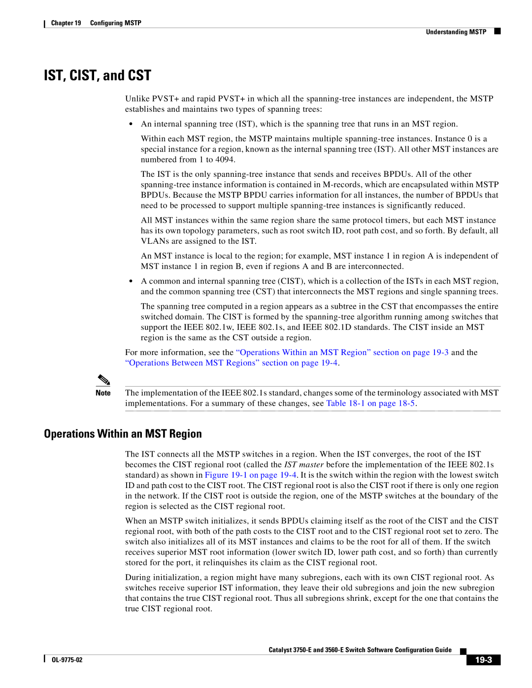 Cisco Systems 3750E manual IST, CIST, and CST, Operations Within an MST Region, 19-3 