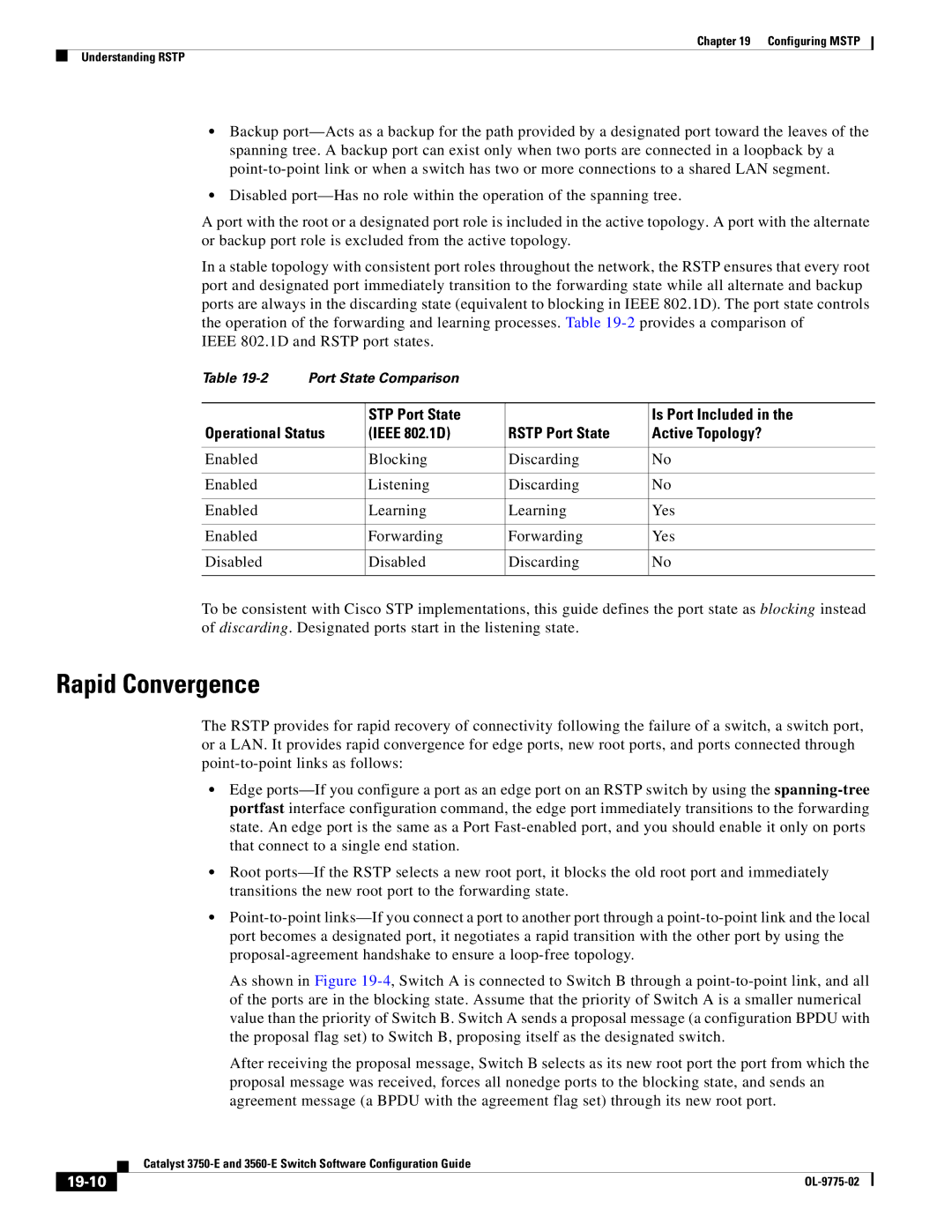 Cisco Systems 3750E manual Rapid Convergence, 19-10 