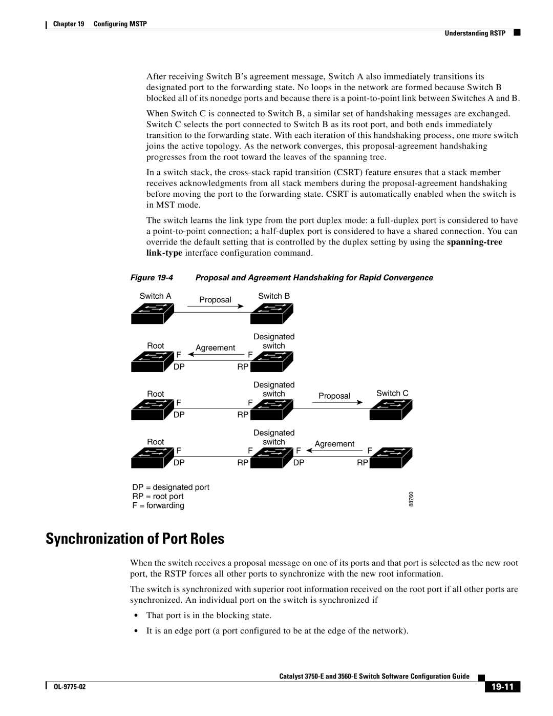 Cisco Systems 3750E manual Synchronization of Port Roles, 19-11 