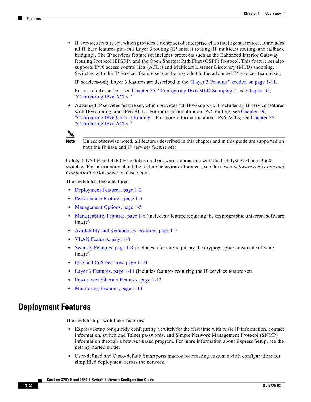 Cisco Systems 3750E manual Deployment Features, Availability and Redundancy Features, Vlan Features 