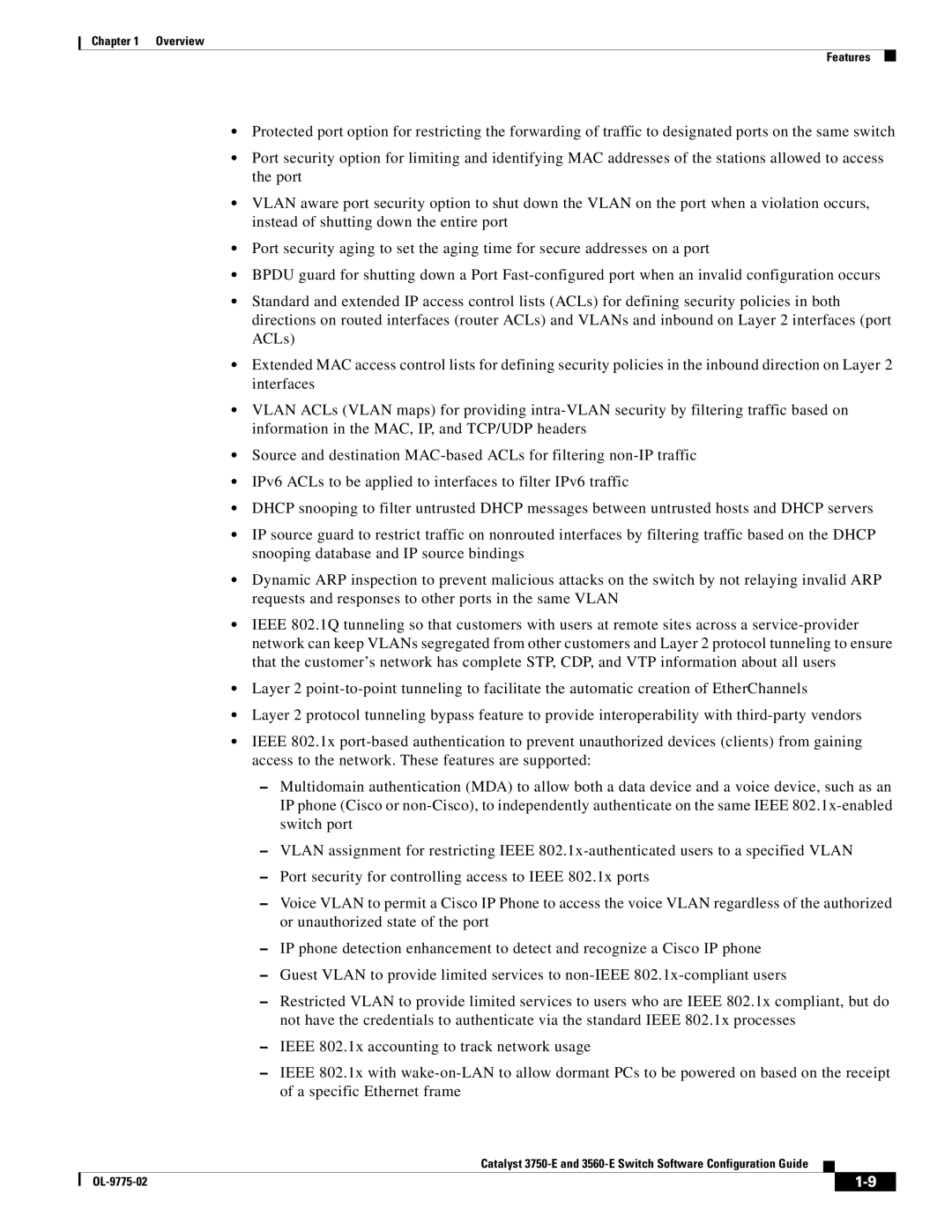 Cisco Systems 3750E manual Overview Features 