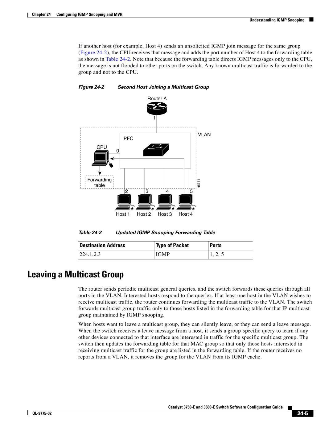 Cisco Systems 3750E manual Leaving a Multicast Group, 24-5 