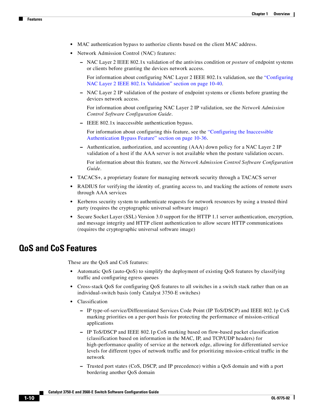 Cisco Systems 3750E manual QoS and CoS Features 