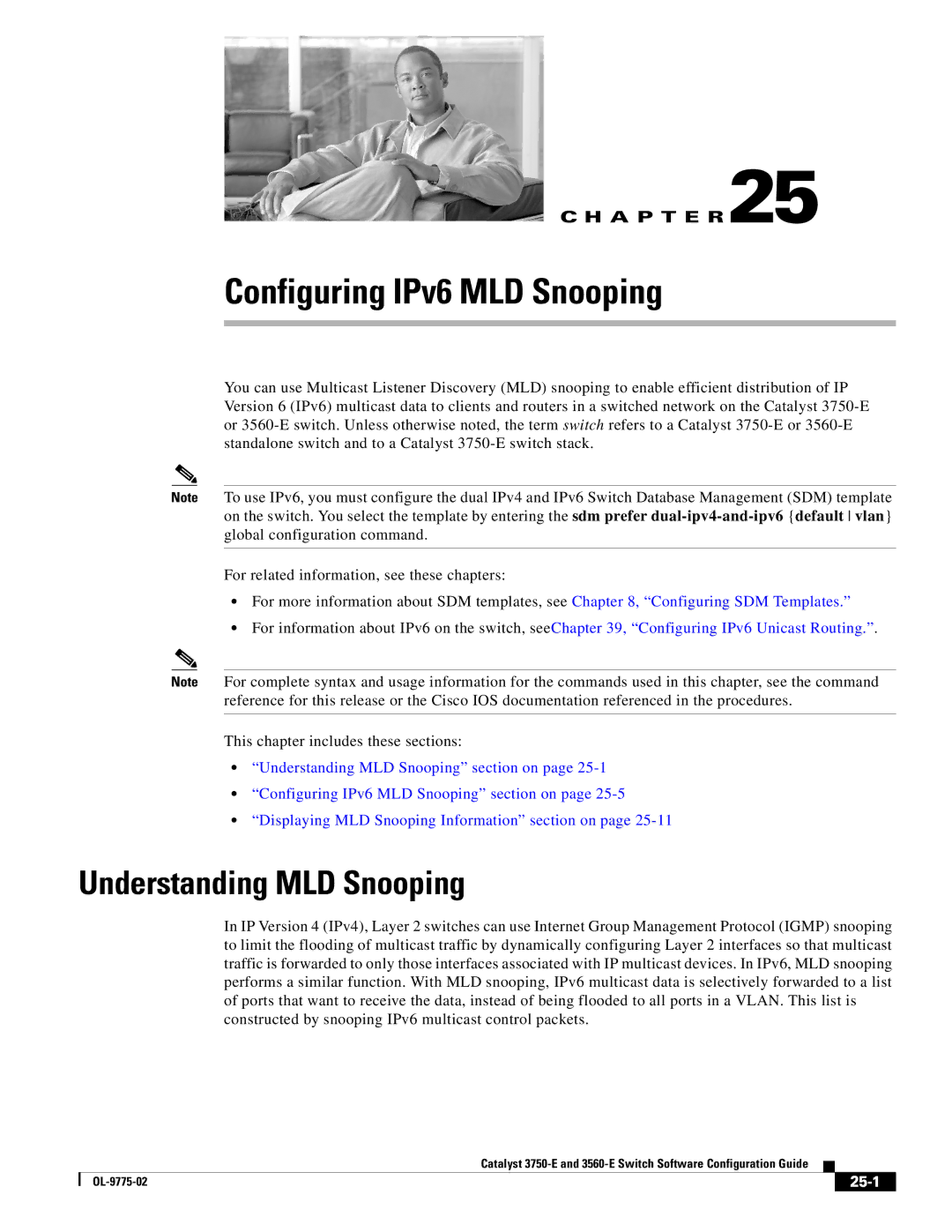 Cisco Systems 3750E manual Configuring IPv6 MLD Snooping, Understanding MLD Snooping, 25-1 