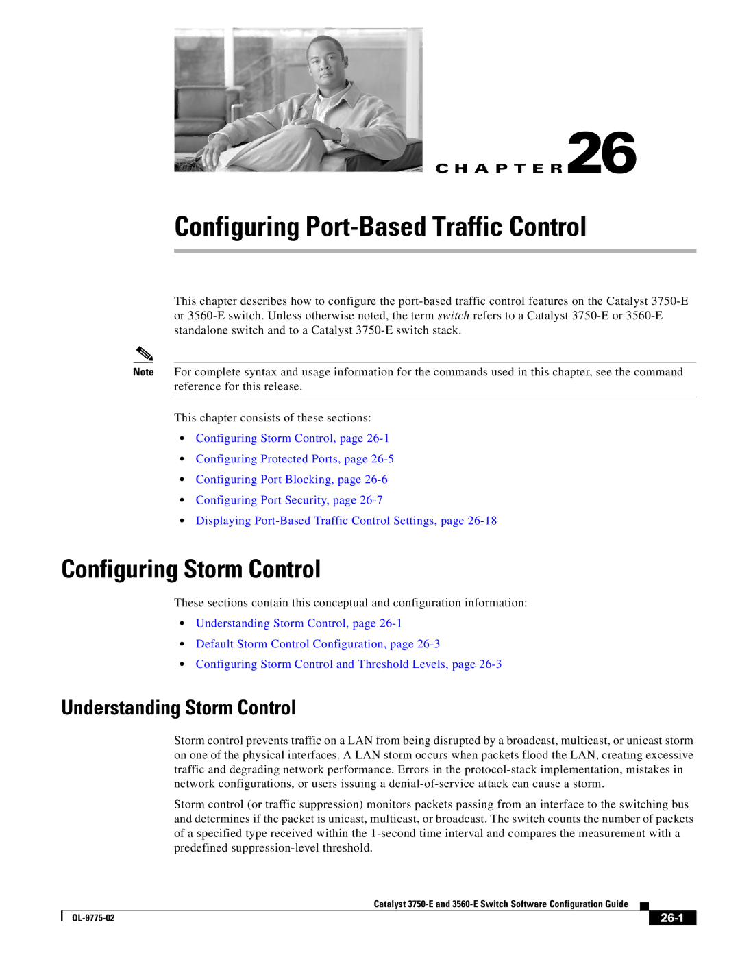 Cisco Systems 3750E Configuring Port-Based Traffic Control, Configuring Storm Control, Understanding Storm Control, 26-1 