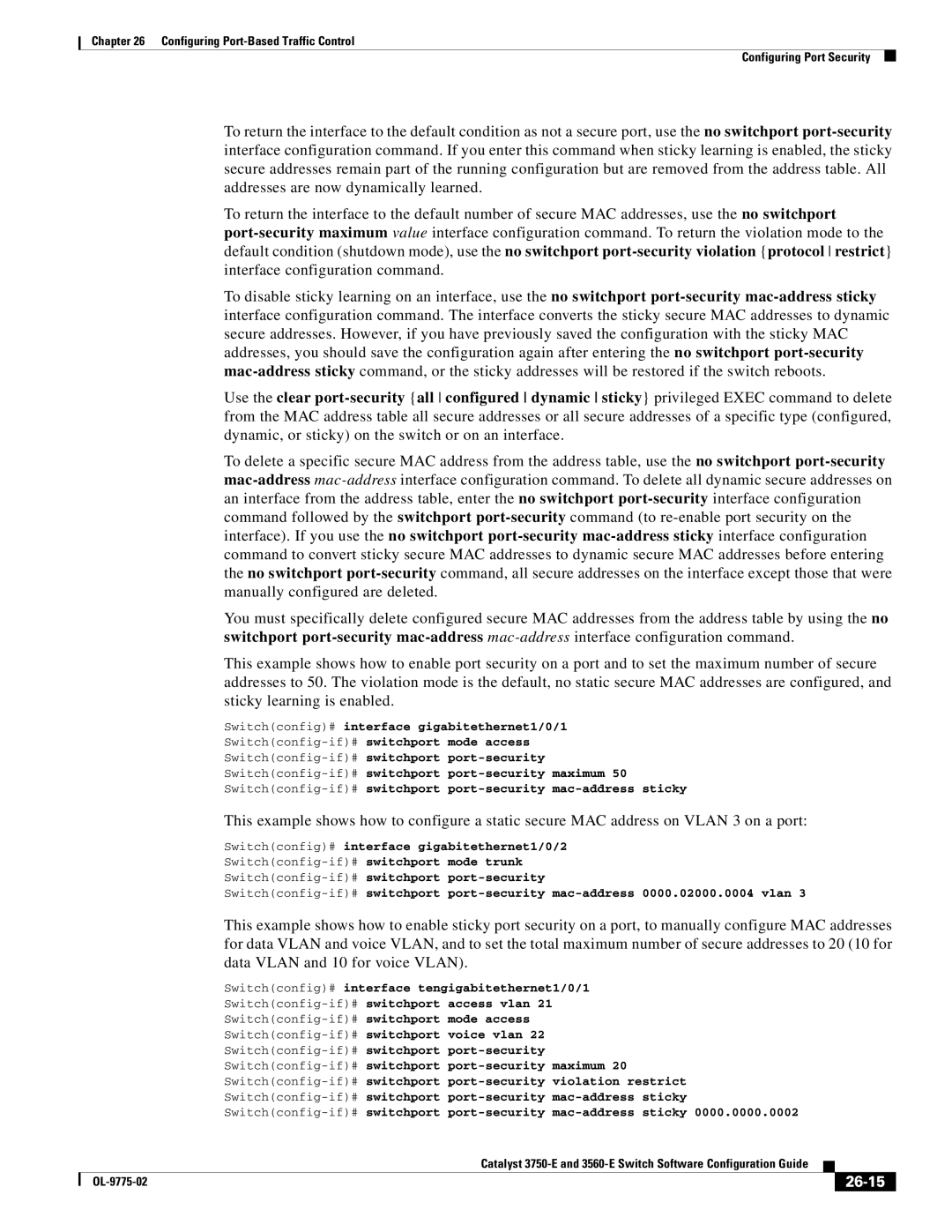 Cisco Systems 3750E manual 26-15, Switchconfig-if#switchport port-security maximum 