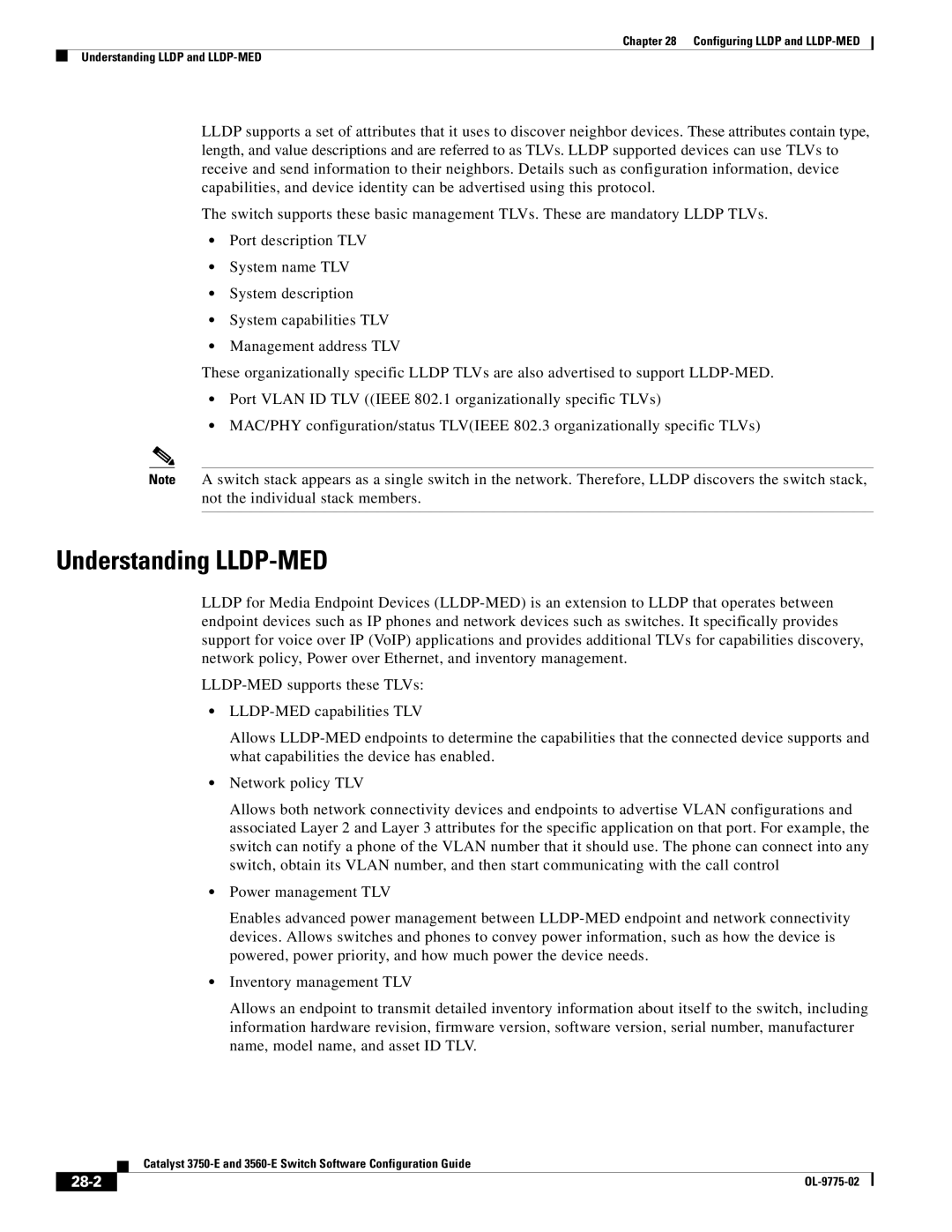 Cisco Systems 3750E manual Understanding LLDP-MED, 28-2 