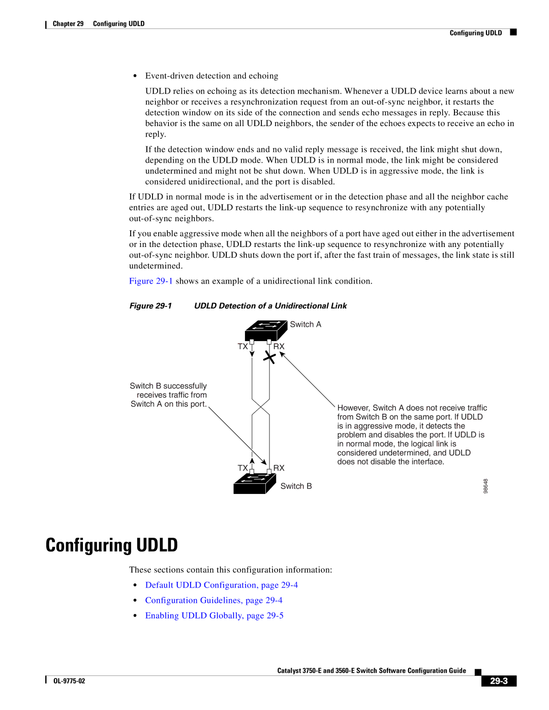 Cisco Systems 3750E manual Configuring Udld, 29-3 