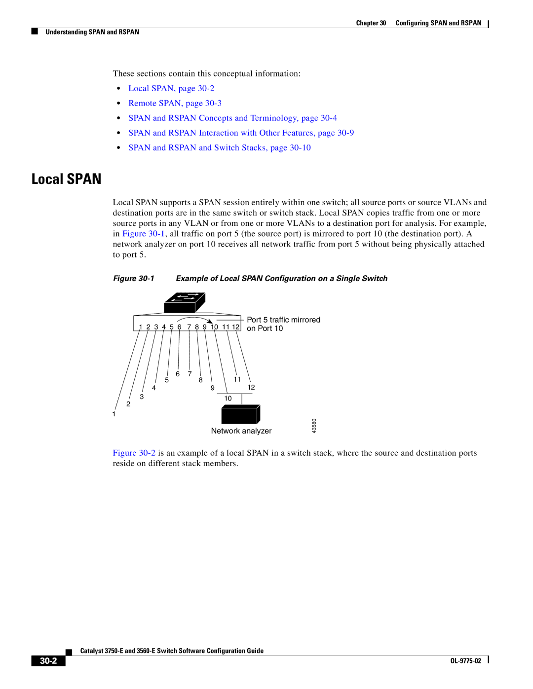 Cisco Systems 3750E manual Local Span, 30-2 