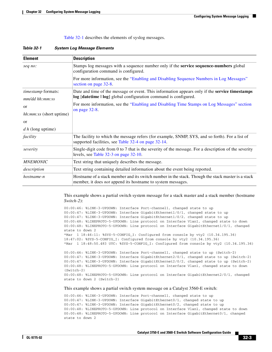 Cisco Systems 3750E manual Hhmmss short uptime, Text string that uniquely describes the message, 32-3 