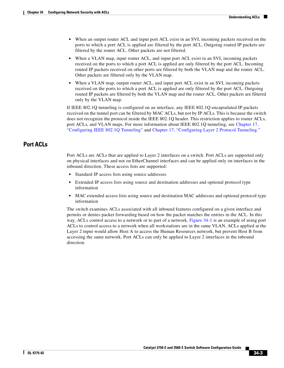 Cisco Systems 3750E manual Port ACLs, 34-3 