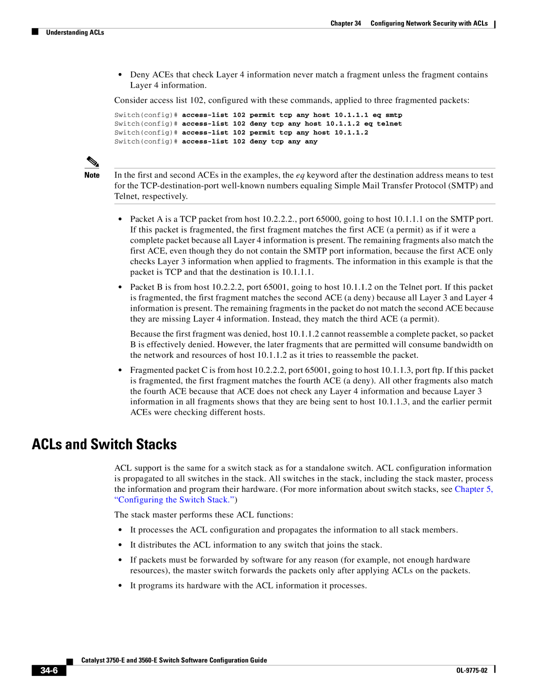 Cisco Systems 3750E manual ACLs and Switch Stacks, 34-6 