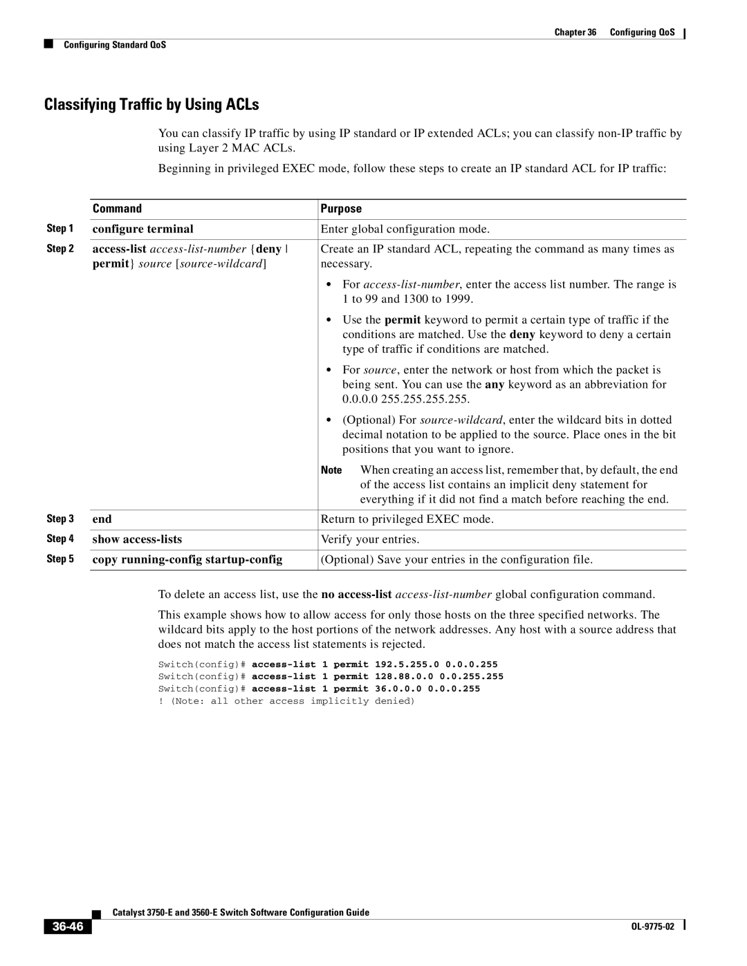 Cisco Systems 3750E manual Classifying Traffic by Using ACLs, 36-46 