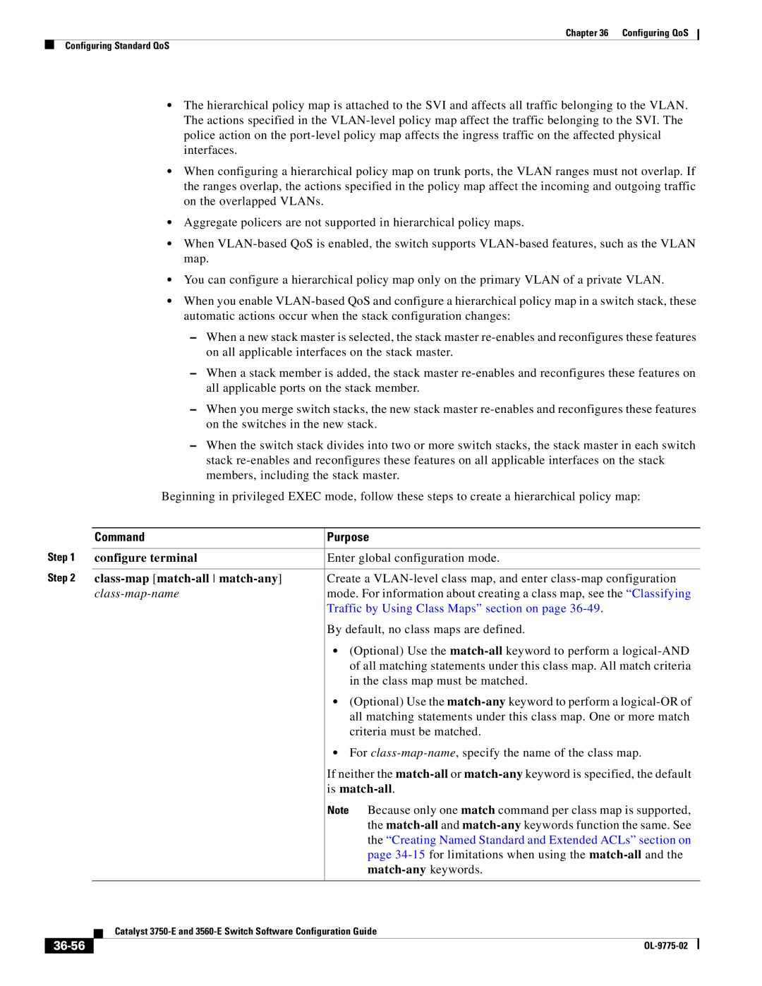 Cisco Systems 3750E manual Traffic by Using Class Maps section on, 36-56 