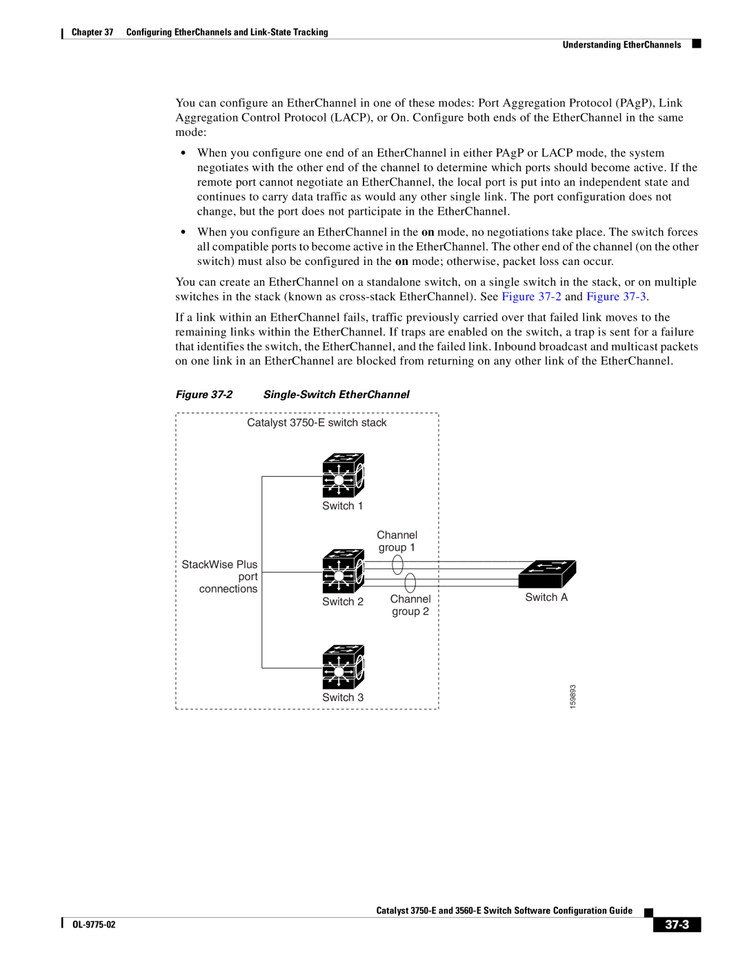 Cisco Systems 3750E manual 37-3, Single-Switch EtherChannel 