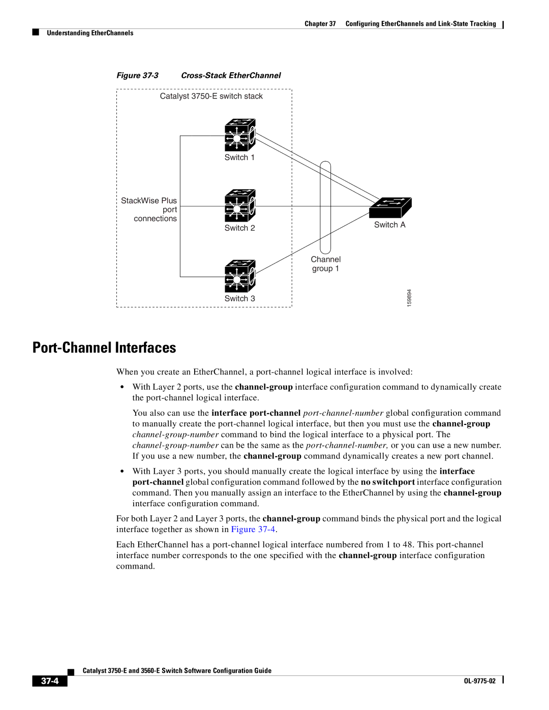 Cisco Systems 3750E manual Port-Channel Interfaces, 37-4 