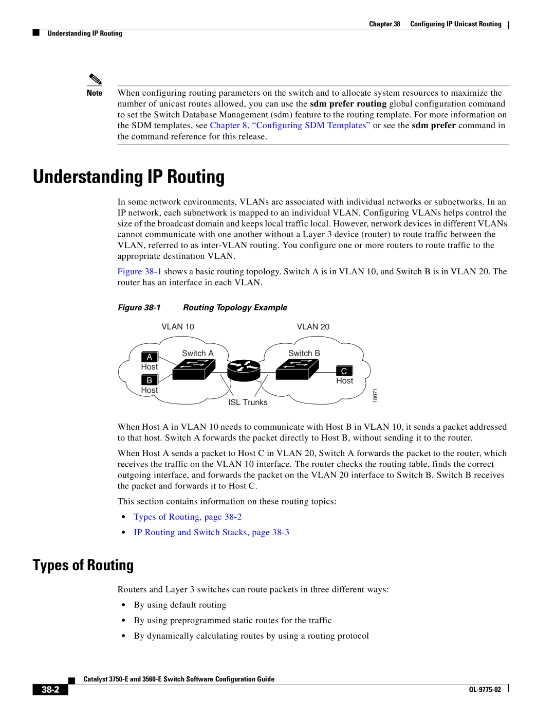 Cisco Systems 3750E manual Understanding IP Routing, Types of Routing, 38-2 