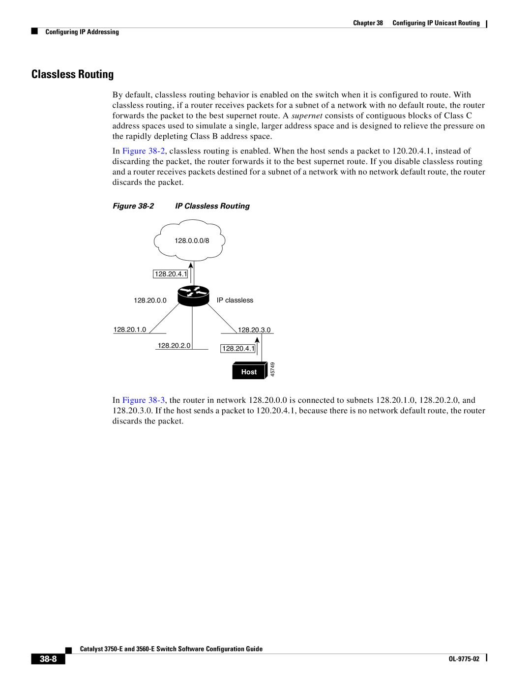 Cisco Systems 3750E manual Classless Routing, 38-8 