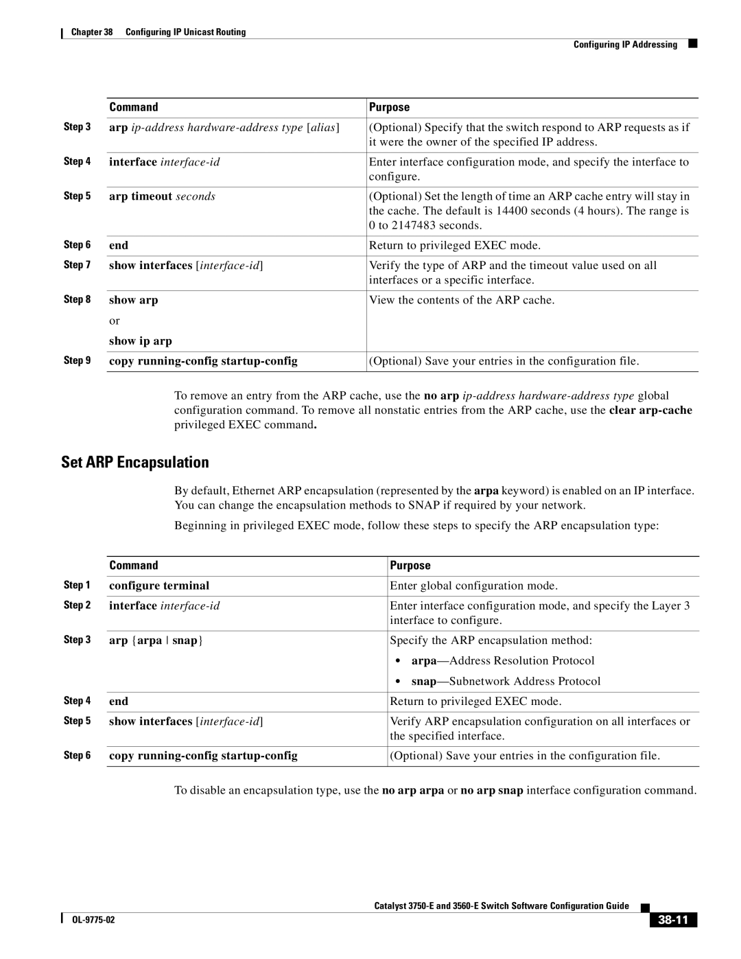 Cisco Systems 3750E manual Set ARP Encapsulation, 38-11 