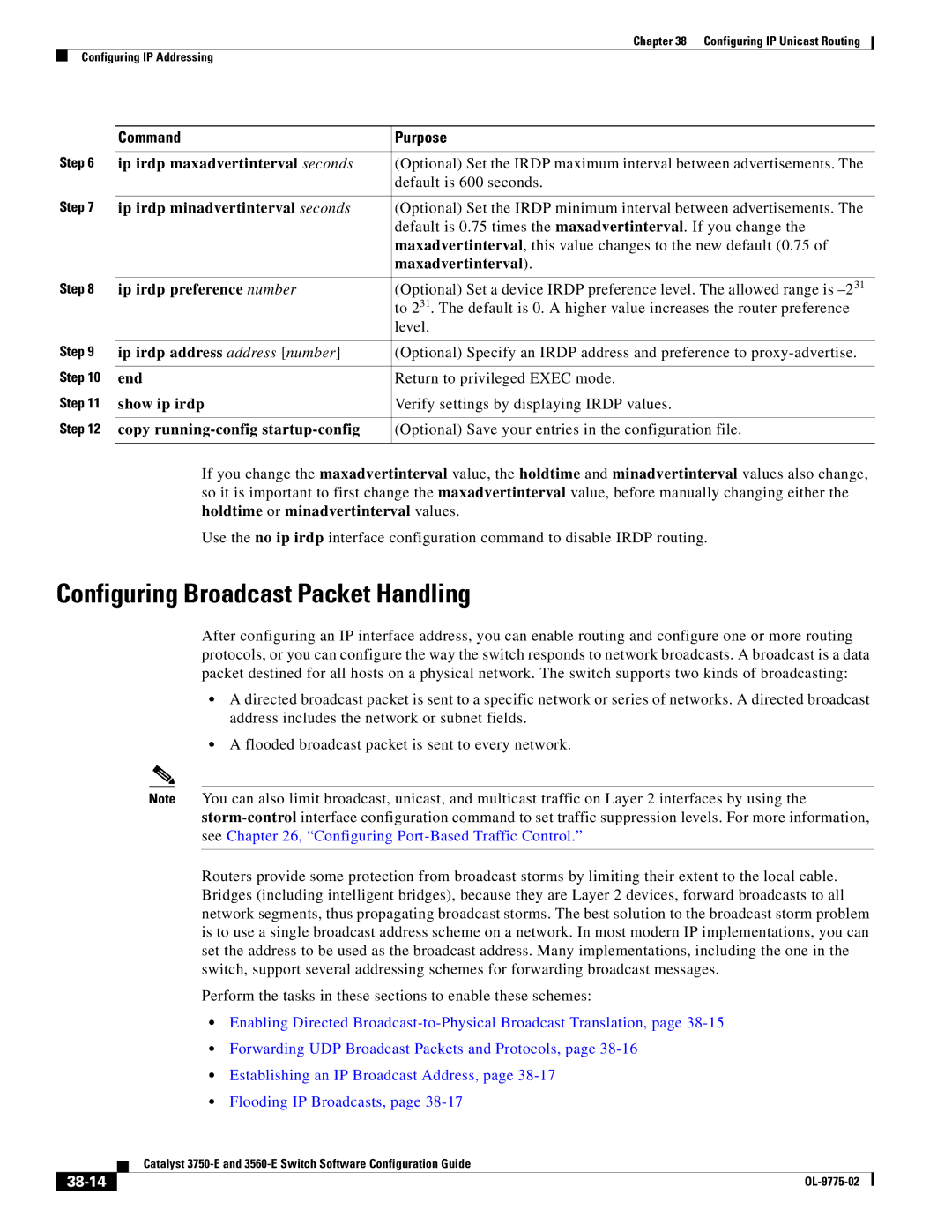 Cisco Systems 3750E manual Configuring Broadcast Packet Handling, 38-14 