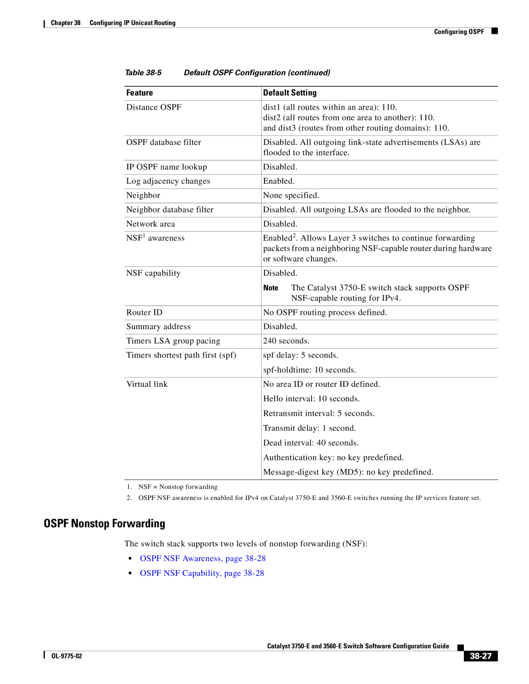 Cisco Systems 3750E manual Ospf Nonstop Forwarding, 38-27 