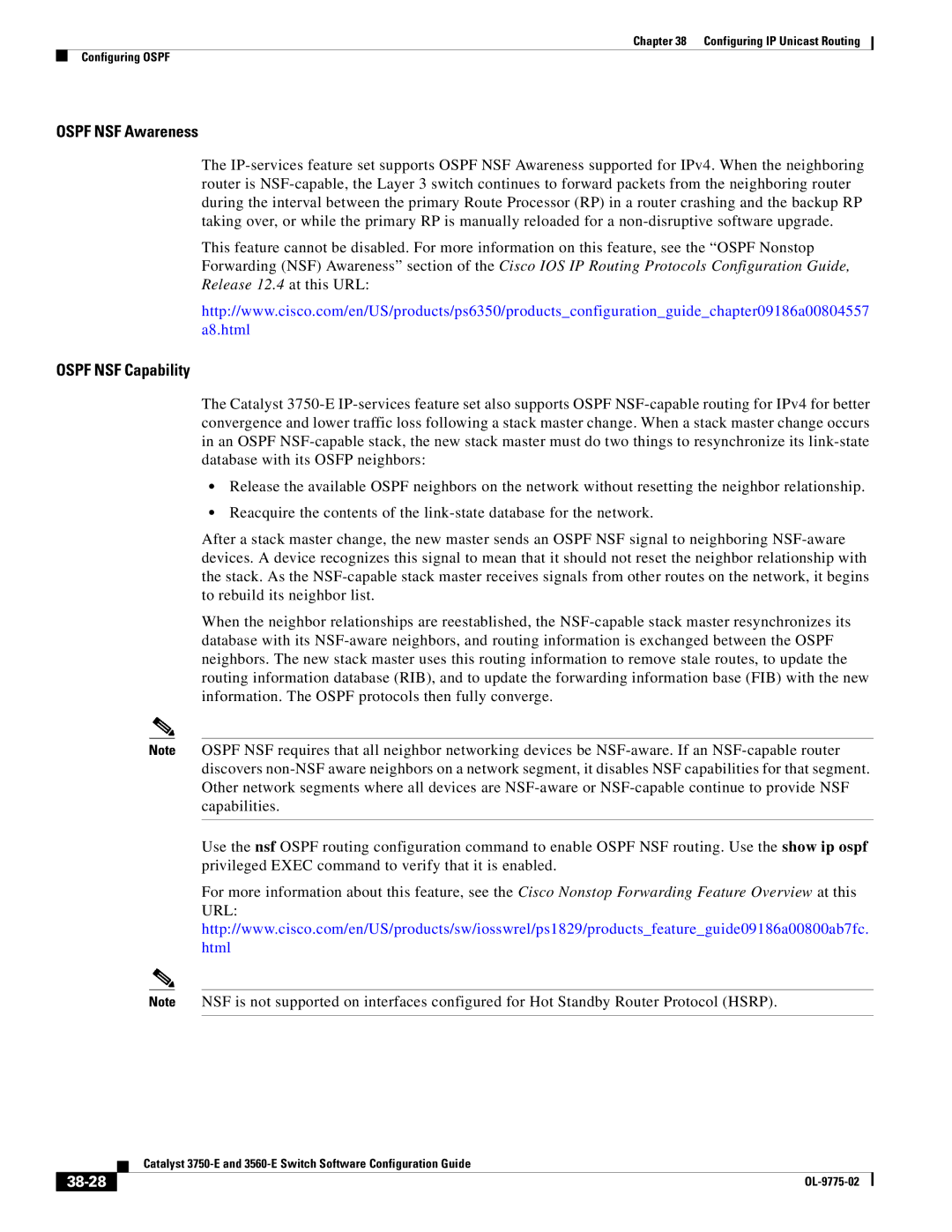 Cisco Systems 3750E manual Ospf NSF Awareness, 38-28 