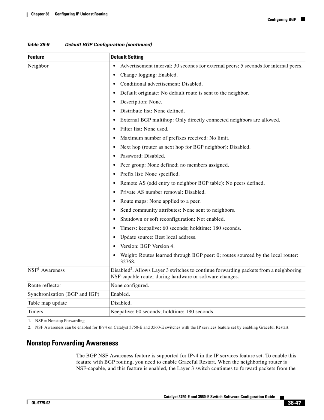 Cisco Systems 3750E manual Nonstop Forwarding Awareness, 38-47 