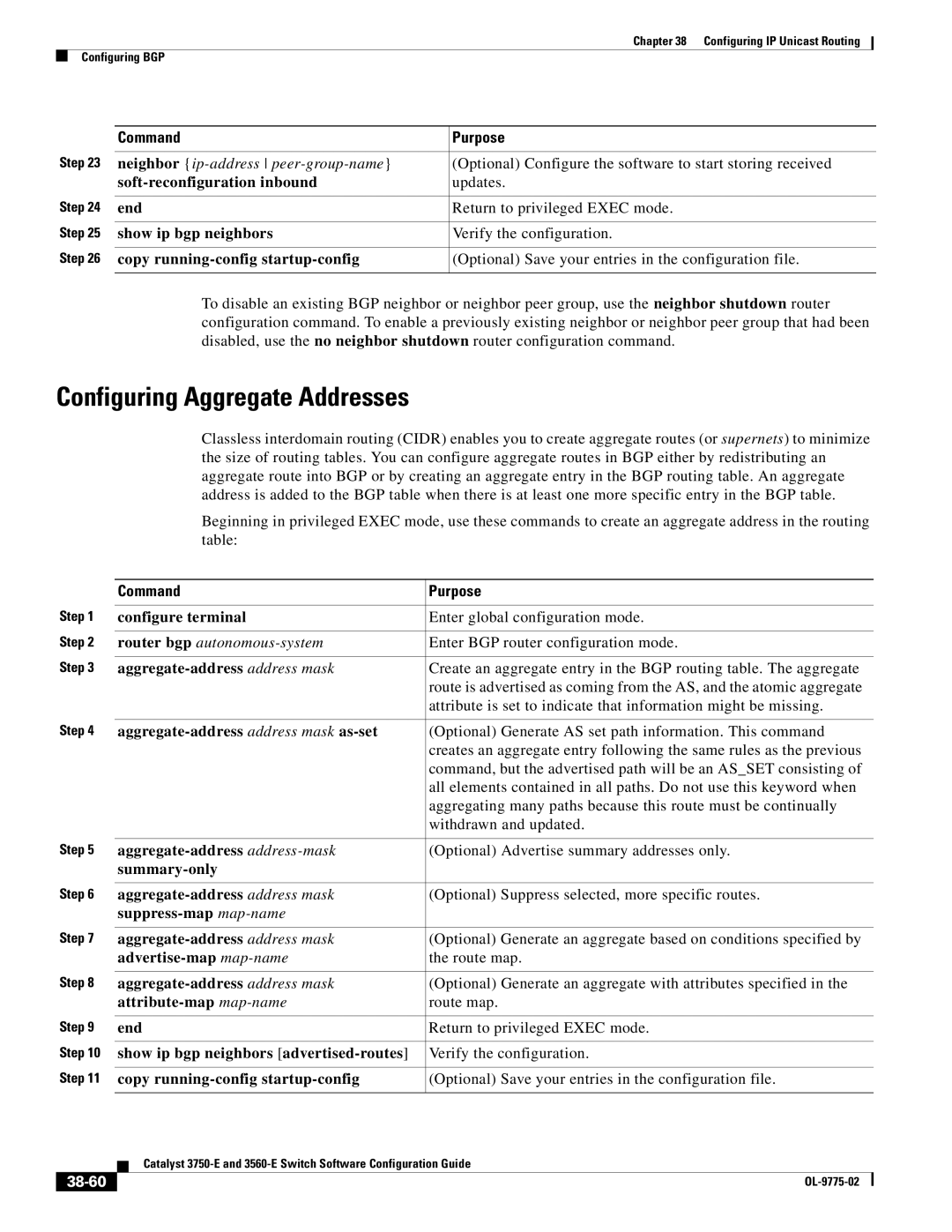 Cisco Systems 3750E manual Configuring Aggregate Addresses, 38-60 